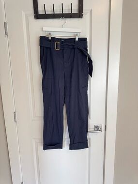 Vince Navy Linen Pants with Waist Tie